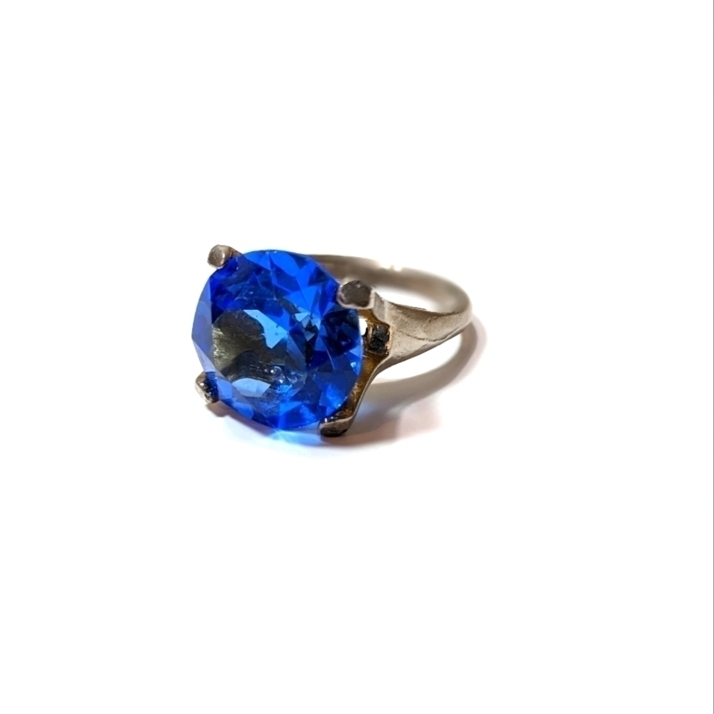 Blue Glass Sapphire Silver Cocktail Ring